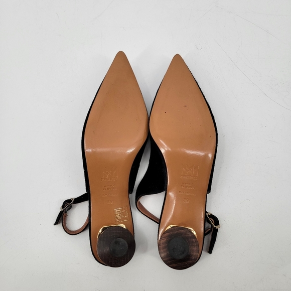 Souliers Martinez Black Pointed Toe Wooden Kitten Heel Slingback Size 8 EU 39 - Picture 7 of 16